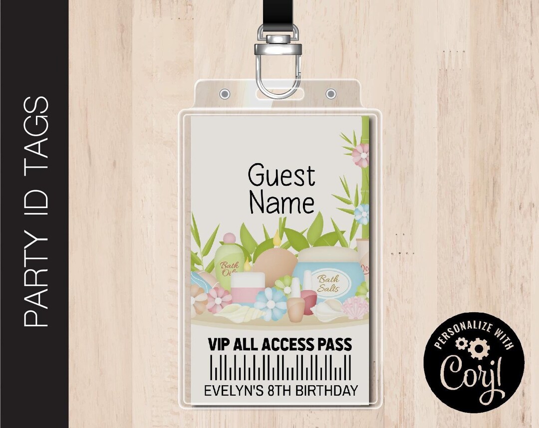 Editable SPA Party ID Tag | Vip All Access Pass | ID Badge | Name Tag ...