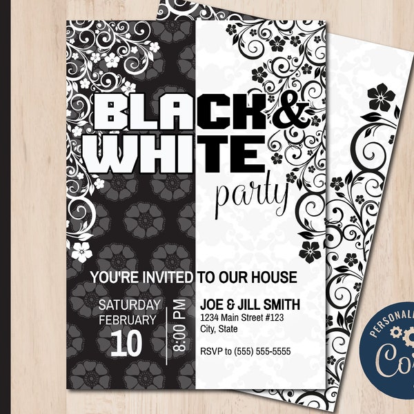Editable BLACK & WHITE Party Invitation | Sorority Party | Frat Party | New Years Eve Invite | Print or Email Corjl Template 0002