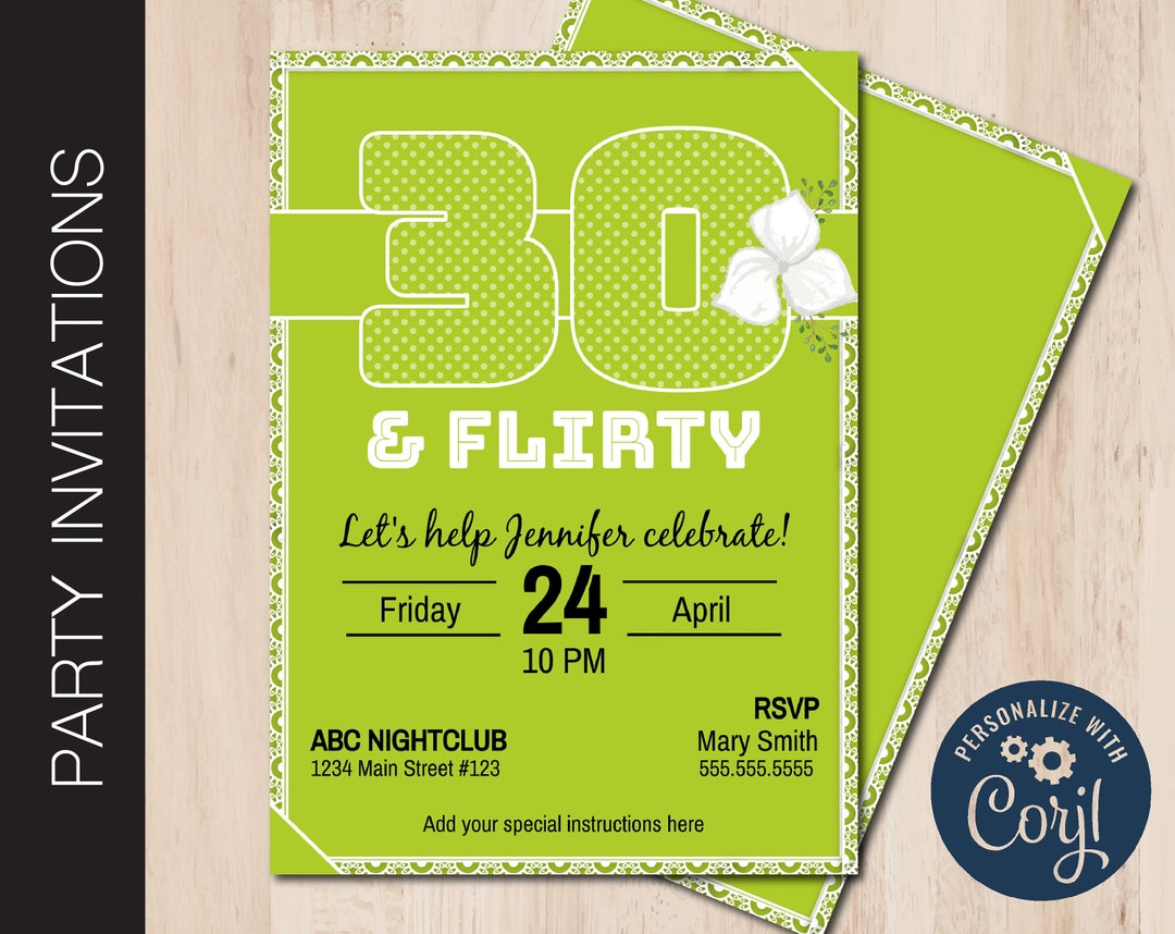 Editable FLIRTY BIRTHDAY Party Invitation Girls Night Out Celebration ...