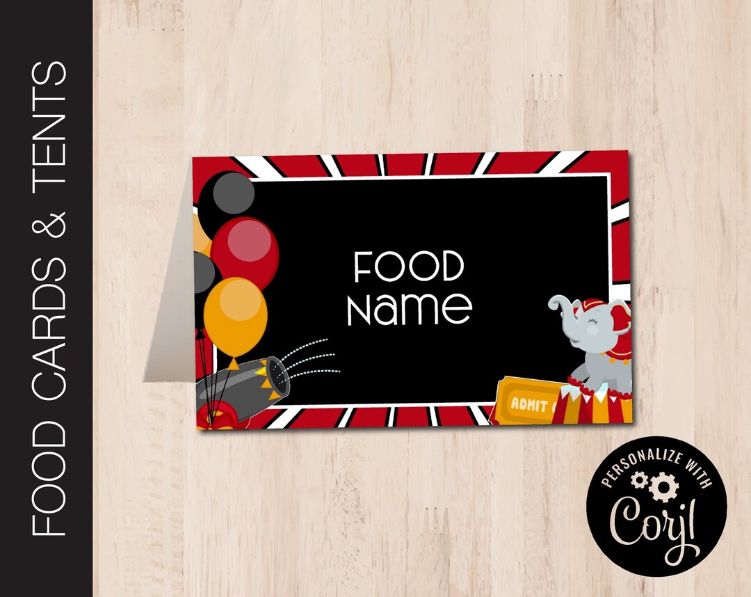 Editable CIRCUS Party Food Label Tents Party Food Placards Party Buffet ...