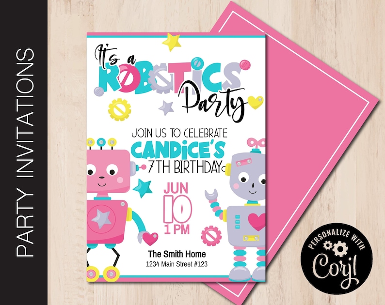 Editable ROBOTICS Birthday Party Invitation | Robots Invite | STEM Kids ...