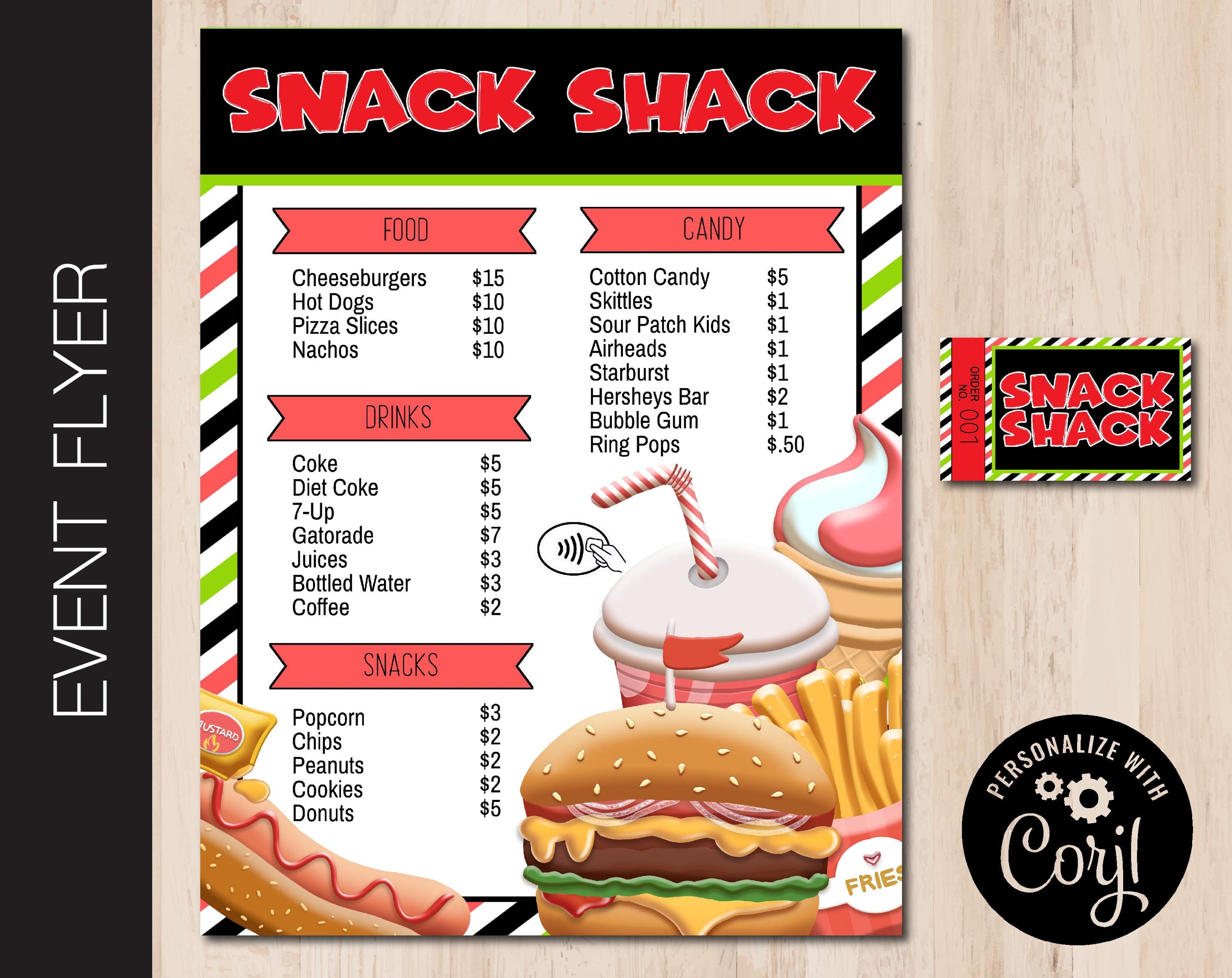 Editable Concessions Stand Flyer | Snack Stand Menu | Food Stand Flyer | Price List | Fundraiser Snack Bar | 3 Sizes PDF or JPG Corjl 0057