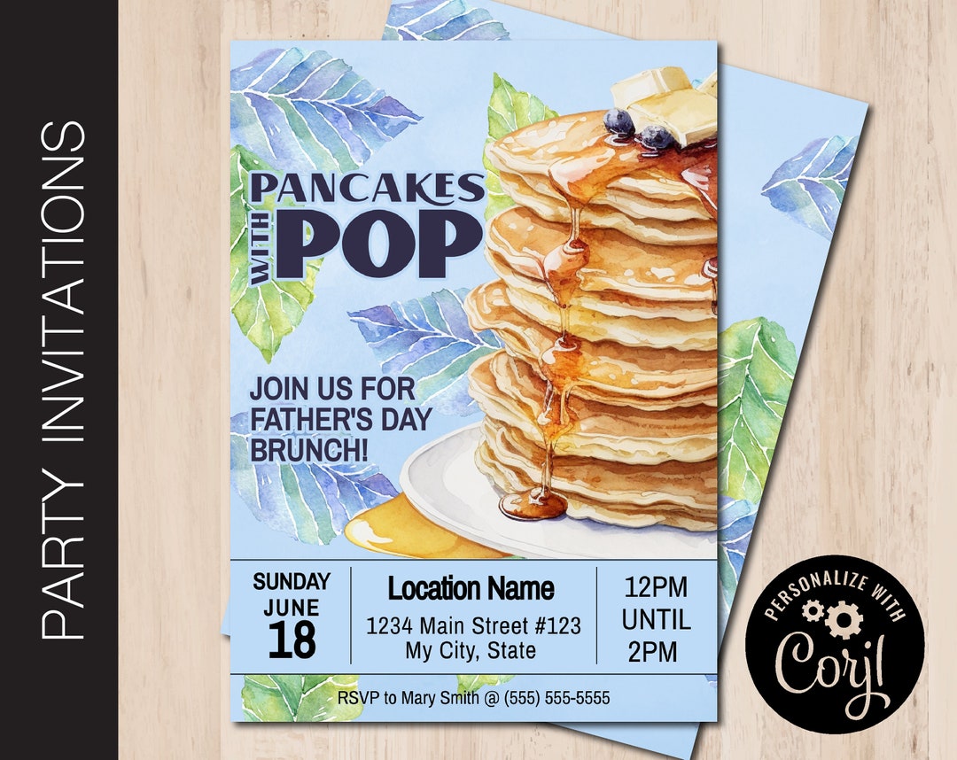 Editable FATHERS DAY Brunch Invitation Pancakes With Pop Birthday ...
