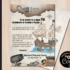 Editable PIRATE PARTY Invitation | Plunder Party | Adult Party Invite | Ahoy Matey | Shiver Me Timbers | Print or Email Corjl Template 0130