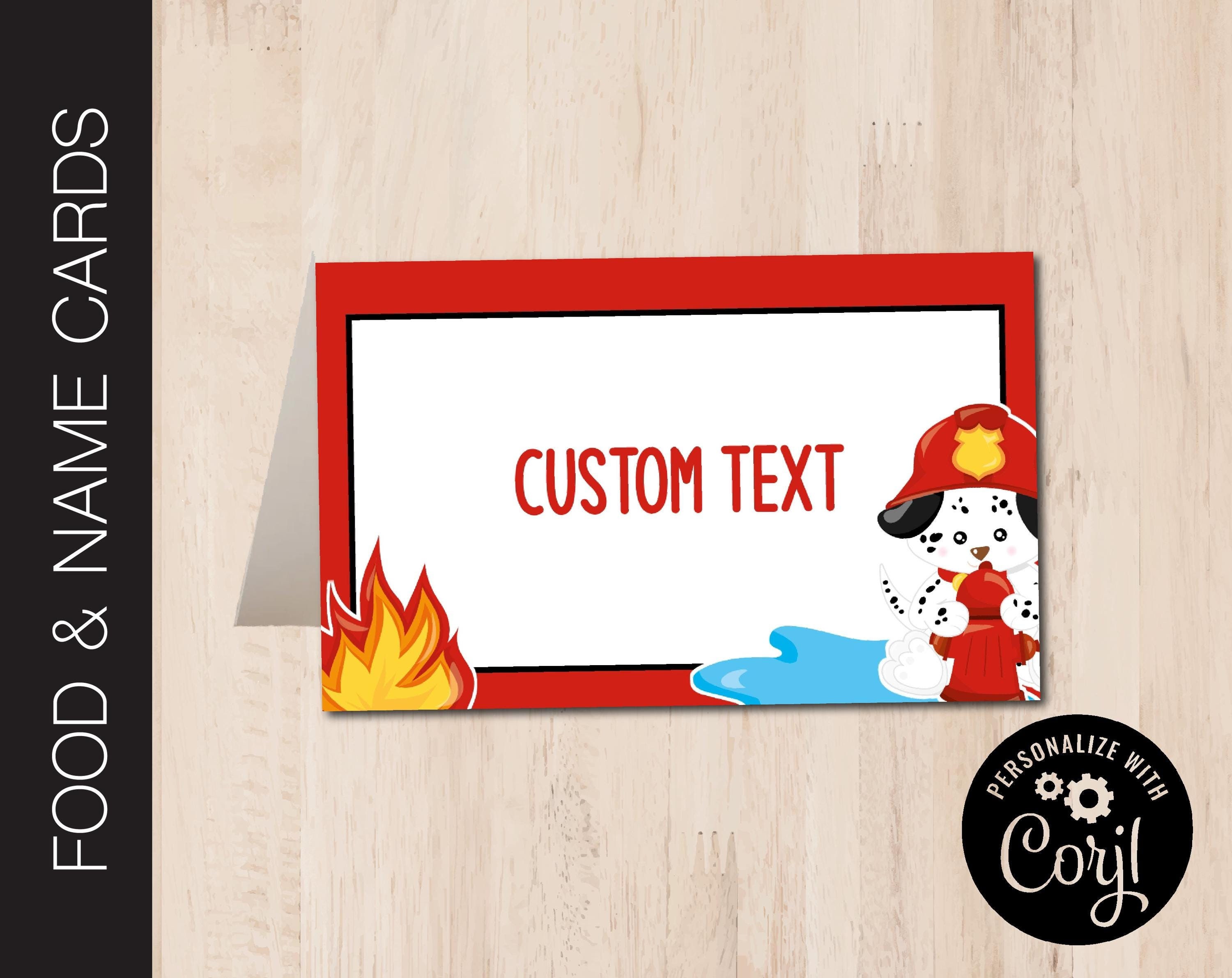 Editable FIREMAN Party Food Label Tents | Party Food Placards | Fire ...