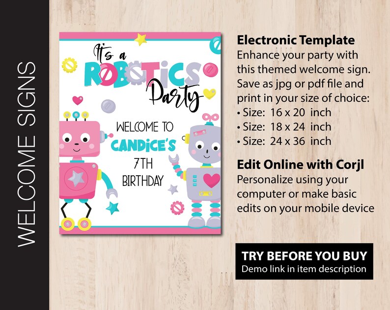 Editable ROBOTICS Party Welcome Sign | Reception Sign | Entrance ...