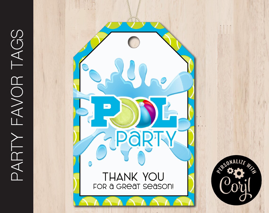 Printable TENNIS POOL Party Favor Tags | Party Gift Tag | Goodie Bag ...