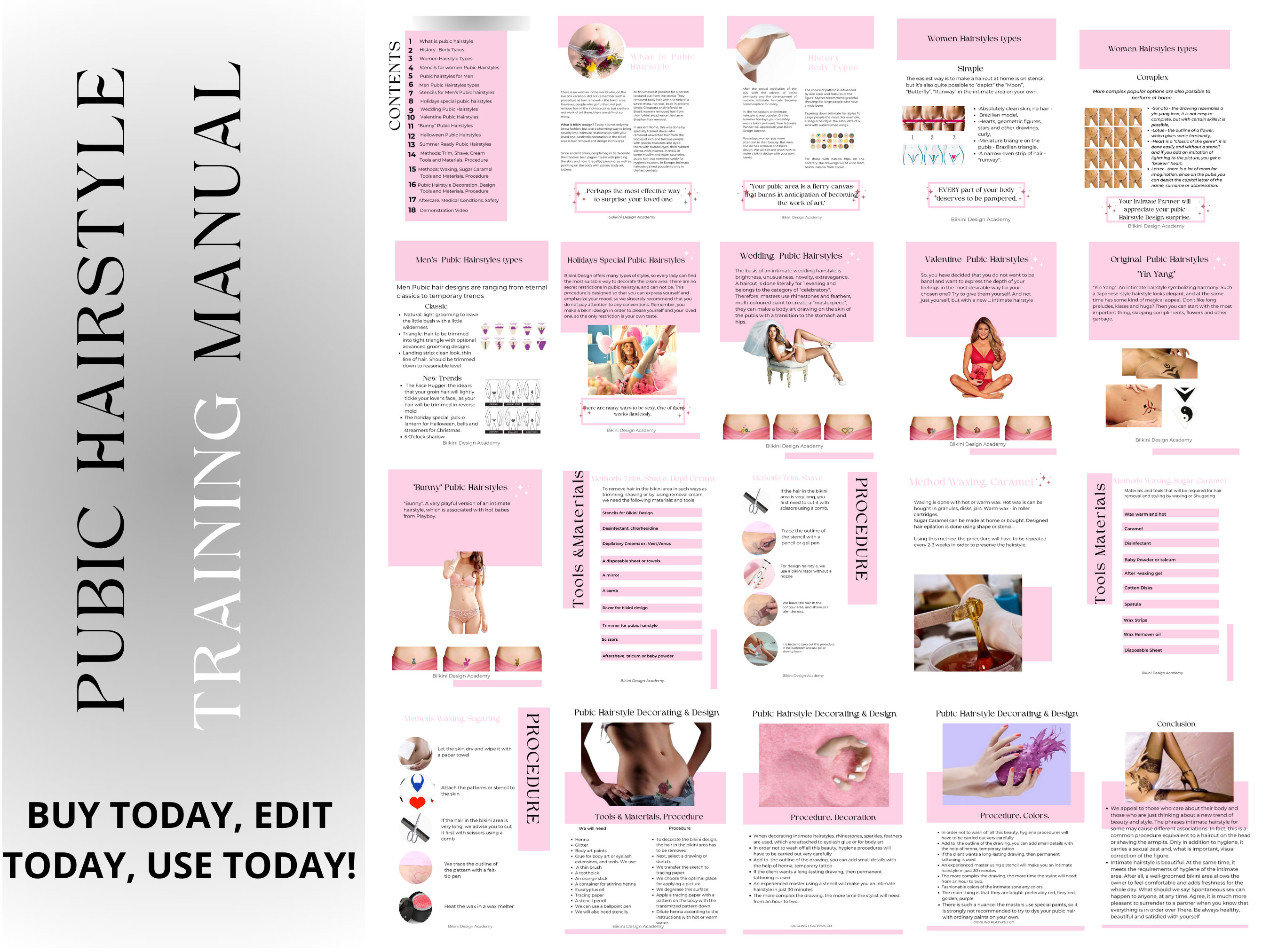 Designer Pubic Hair Pubic Hairstyle Training Manual. Bikini Wax Design Ebook. Waxing