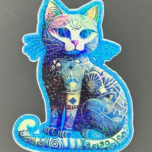 Zentangle Bellissimo adesivo gatto, adesivo gatto olografico trasparente, adesivo gatto impermeabile trasparente, adesivo impermeabile olografico
