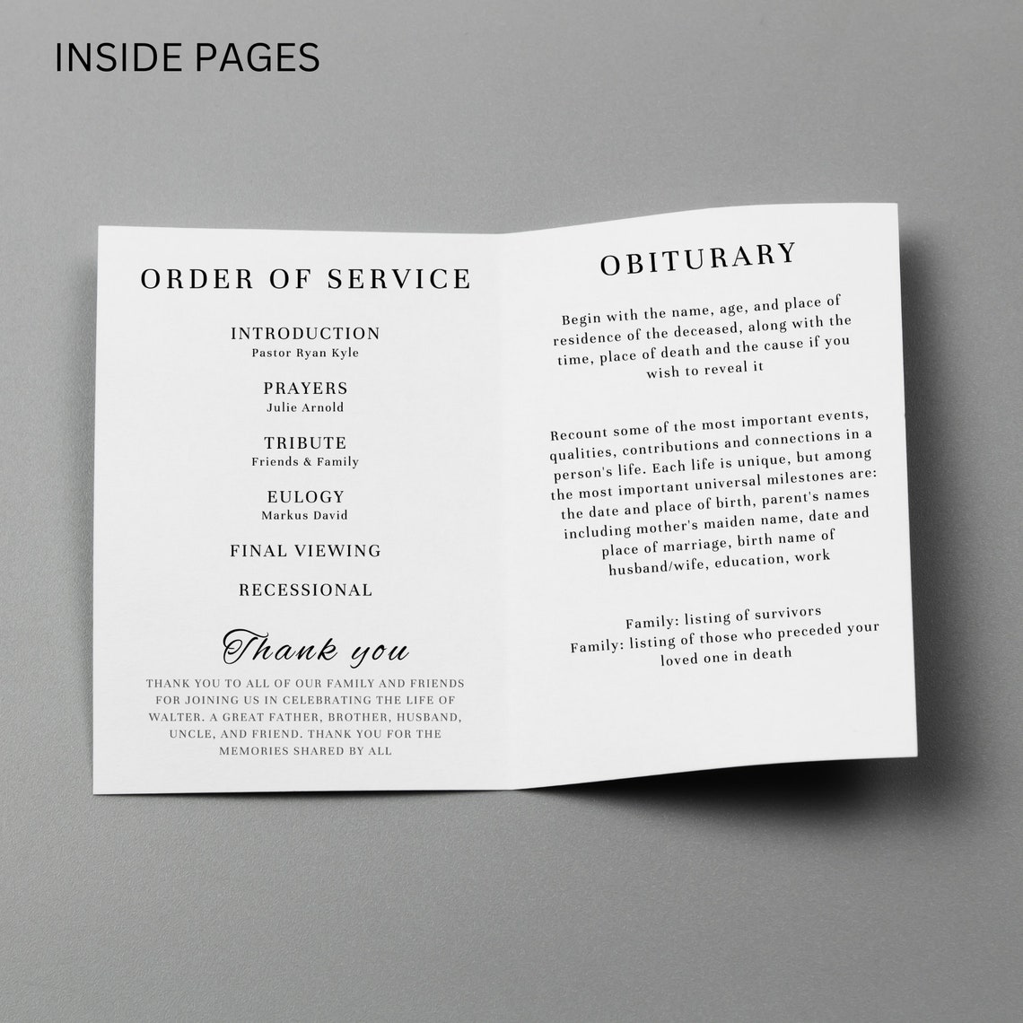 Funeral Program Template Printable Funeral Memorial Program - Etsy