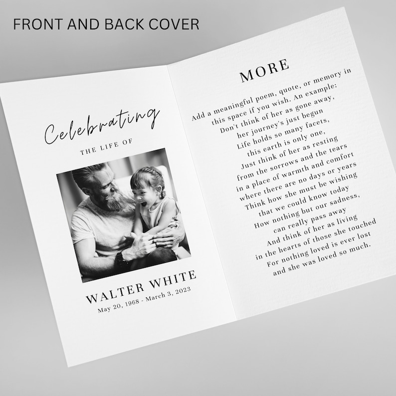 Funeral Program Template, Printable Funeral Memorial Program, Order of