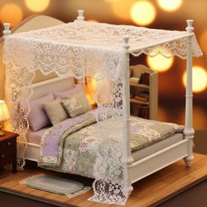 Miniature Canopy Four-Poster Bed | 1:12 Scale Dollhouse Furniture