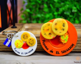 Salvadoran Pupusas Magnet and Keychain Set - Handcrafted Cultural Art Pieces Celebrating Salvadoran Cuisine - Unique Gifts from El Salvador