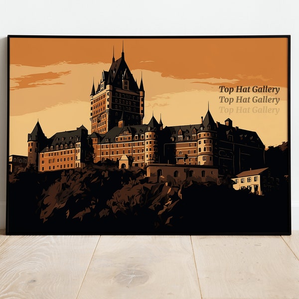 Chateau Frontenac | Retro Print | Quebec Canada | Orange Sunset | Digital Download | Vintage Print | Soft Orange | Travel Poster