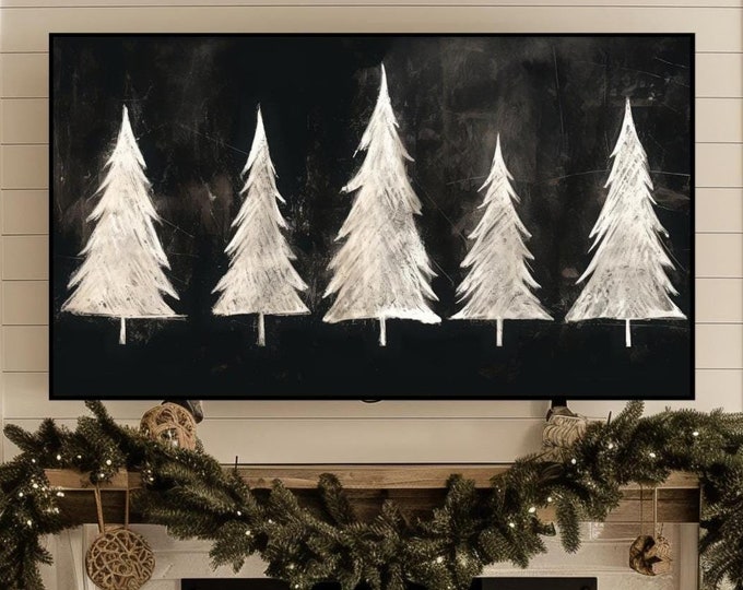 Christmas Trees Chalkboard Frame TV Art Black Farmhouse Christmas Decor | Digital Download Art for Samsung Frame TV Art Instant Download
