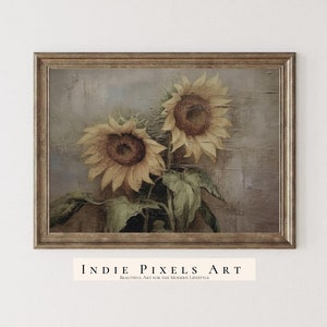 Vintage Sunflower Digital Print Art Farmhouse Sunflowers Still Life Botanical Wall Art Printable Large Sunflowers Printable Fall Wall Decor