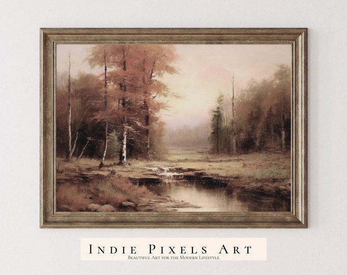 Fall Print Vintage Autumn Moody Landscape Countryside Painting Farmhouse Decor Rustic Fall Wall Digital Print Autumn Landscape Earth Tone 7