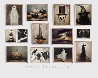 Vintage Halloween Art Prints, Rustic Gallery Wall Set (Digital Download)