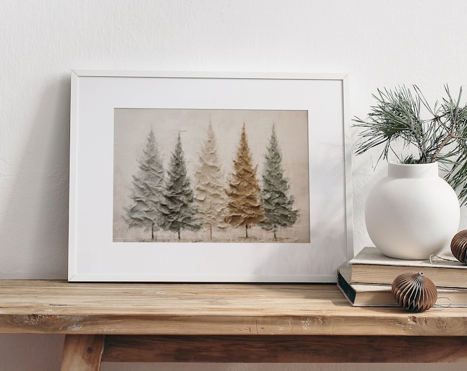 Neutral Christmas Print Christmas Pine Trees Earth Tone Home Decor Wall Art Winter Decor Digital Print Pine Forest Instant Digital Download