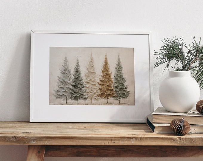 Neutral Christmas Print Christmas Pine Trees Earth Tone Home Decor Wall Art Winter Decor Digital Print Pine Forest Instant Digital Download