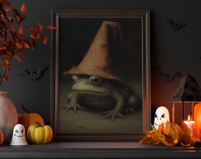 Halloween Wall Art Printable Toad, Spooky Season Toad Halloween Decor Painting Vintage Toad Lover Painting Halloween Frog Witch