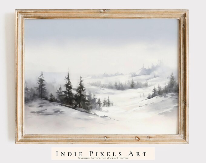 Moody Winter Landscape Painting Digital Print Instant Holiday Home Decor Digital Download