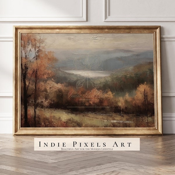 Rustic Fall Landscape Digital Print Vintage Autumn Moody Countryside Painting Farmhouse Decor Fall Wall Digital Print Autumn Earth Tone