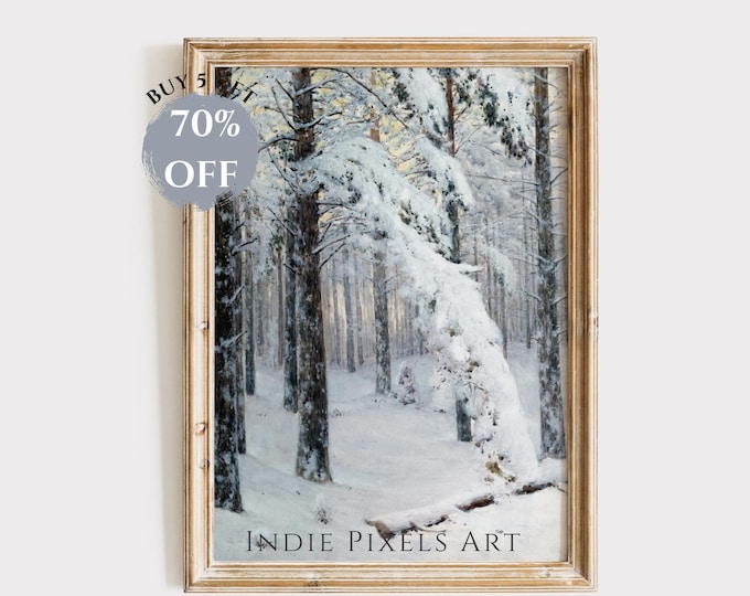 Printable Vintage Art Winter Print Artful Winter Moody Landscape Painting Printable Art | Snowy Winter Wall Art Country Farmhouse Decor