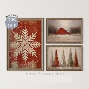 Christmas Gallery Wall Prints SET Rustic Red Christmas Digital Prints Art Gallery Red Barn Prints Holiday Wall Art Vintage Holiday Set 10