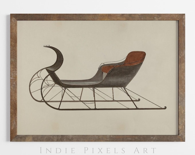 Vintage Christmas Wall Art Santa Sleigh Sketches Holiday Printable Art | Antique Christmas Art Prints Christmas Decor Rustic Farmhouse Decor