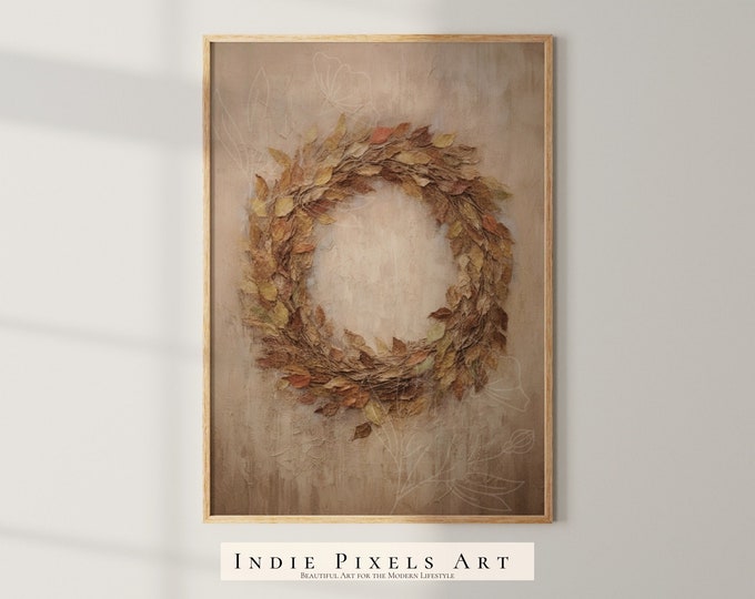 Fall Wall Decor Printable Autumn Wreath Digital Download Fall Wreath Print for Wall