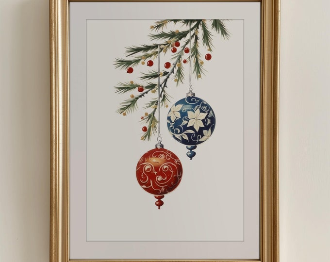 Minimalist Christmas Wall Art Printable Ornaments Vintage Holiday Art Prints | Vintage Cottage Christmas Decor Holiday Farmhouse Decor