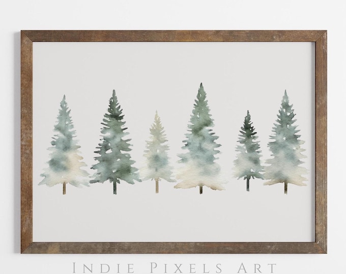 Simple Christmas Trees Home Decor Digital Print Neutral Winter Trees Landscape Print Holiday Home Decor Pine Forest Christmas Printable Art