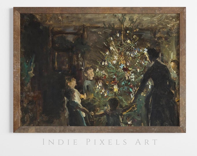 Christmas Wall Art Printable Vintage Christmas Tree Oil Painting | Holiday Printable Art Cozy Cottage Christmas Moody Modern Farmhouse Decor