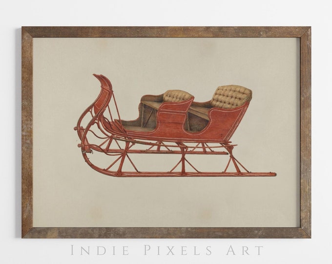 Vintage Christmas Art Prints Santa Sleigh Sketch Holiday Printable Art | Antique Christmas Art Prints Christmas Decor Rustic Farmhouse Decor