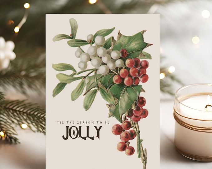 Printable Christmas Card Simple Frameable Christmas Card Instant Download, Blank Frameable Vintage Christmas Card Printable Greeting Cards