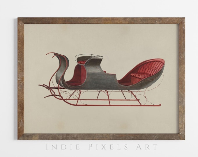Vintage Christmas Wall Art Santa Sleigh Sketch Holiday Printable Art | Antique Christmas Art Prints Christmas Decor Rustic Farmhouse Decor