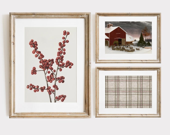 Farmhouse Gallery Wall Prints Set of 3, Rustic Red Barn Set
