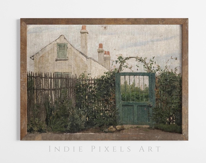Country Garden Country Farmhouse Vintage Art Print | Cottagecore Oil Painting Wall Art Summer Vintage Muted Print PRINTABLE Digital Wall Art