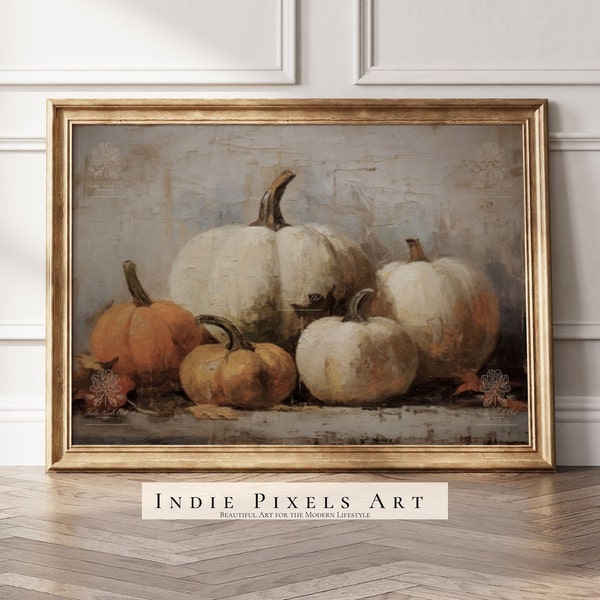 Halloween Wall Decor Printable Pumpkin Still Life Painting Rustic Fall Art Vintage Autumn Wall Print Autumn Decor Thanksgiving Print