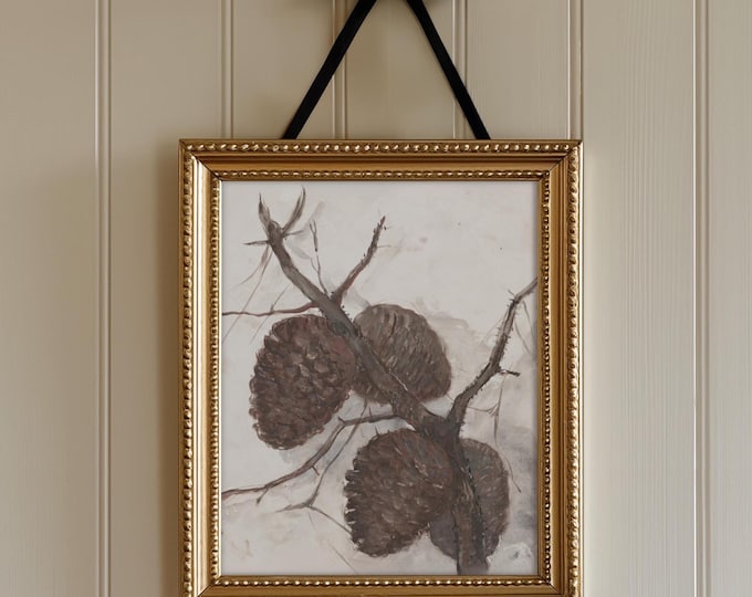 Printable Winter Art Vintage Pine Cones Painting Winter Wall Art | Rustic Cottage Winter Wall Art Farmhouse Holiday Decor Digital Download