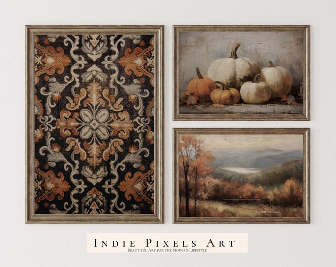 Gallery Wall SET Prints Fall Wall Decor, Pumpkin Still Life Painting Rustic Fall Art Vintage Autumn Wall Print Autumn