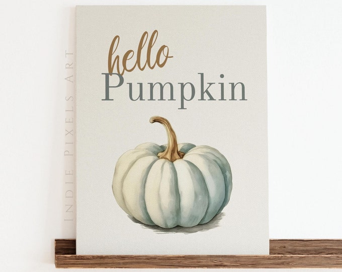 Fall Wall Decor Printable Hello Pumpkin Sign | Simple Fall Art Vintage Autumn Wall Print Vertical Pumpkins Autumn Decor Thanksgiving Print