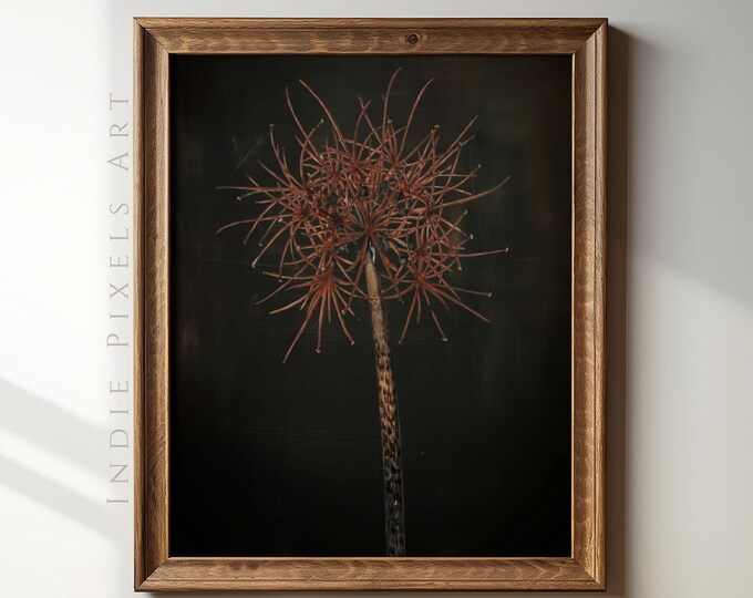 Vintage Dark Fall Print Allium Digital Wall Art,  Rustic Dark Botanical Vertical Farmhouse Decor Autumn Digital Print Simple Moody Wall Art