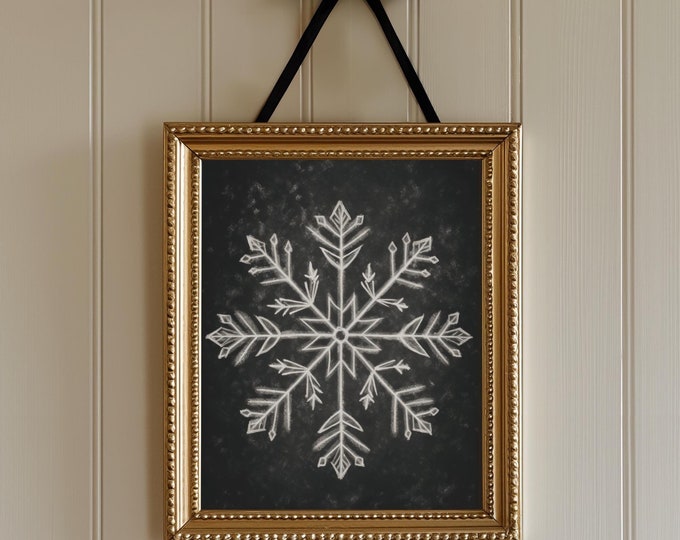 Black Christmas Decor Christmas Chalkboard Sign Snowflake Print | Instant Download Digital Print Christmas Decor Rustic Holiday Sign
