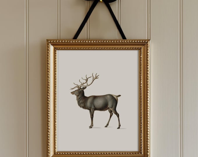 Vintage Reindeer Oil Painting: Rustic Winter Wall Art (Digital Print)