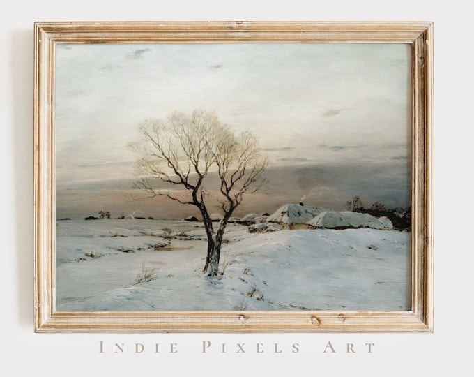 Printable Vintage Art Winter Print Artful Rustic Winter Oil Painting Rustic Cottage Print | Neutral Winter Art PRINTABLE Neutral Winter