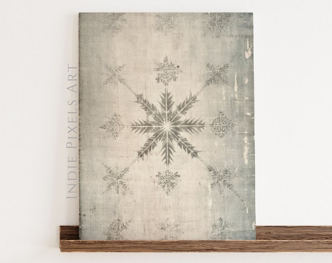 Neutral Christmas Tapestry Textile Wall Art Snowflake Print Rustic Fall Wall Art Vintage Style Tapestry Printable Winter Wall Decor Print