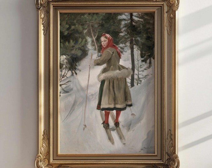 Vintage Winter Landscape Painting | Scandinavian Cottage Decor (Digital Download)