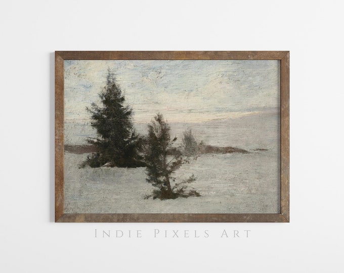 Winter Wall Art Vintage Winter Pine Forest Christmas Painting Digital Art | Rustic Winter Landscape Printable Digital Download